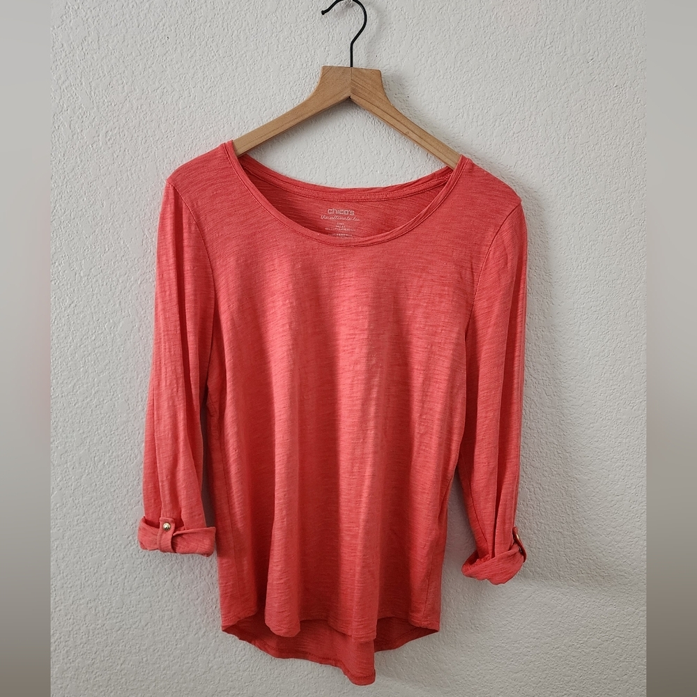 Chico's The Ultimate Tee Casual Coral Lightweight Top Sz. 1/Medium